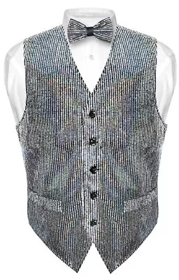 Men's SEQUIN Design Dress Vest Bow Tie SILVER Color BOWTie Set • $29.95