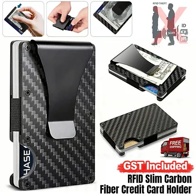 Men's Slim Carbon Fiber Credit Card Holder RFID Blocking Wallet Money Metal Clip • $7.20