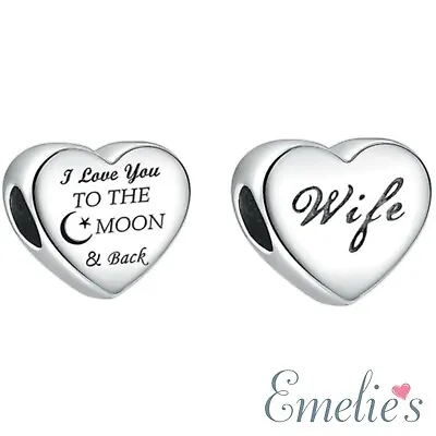 Wife I Love You To The Moon And Back Charm For Bracelet. S925 Sterling Silver • £16.50