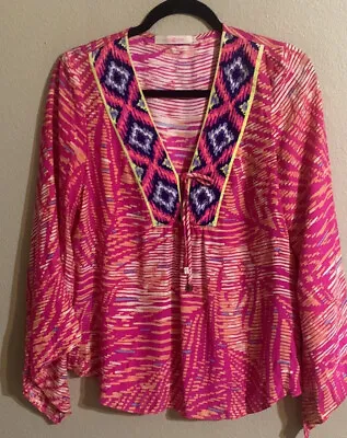 Alice & Trixie Hot Pink Long Sleeve Silk Blouse S • $19.31