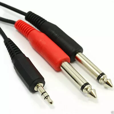 1.2m Laptop 3.5mm Jack To Mixer 2 X 6.35mm 1/4 Inch Mono Jacks Cable Lead [00679 • £3.78