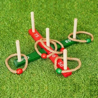 Classic Ring Toss Rope Quoits Pegs Hoopla Wooden Garden Outdoor Game Family Kids • £8.99