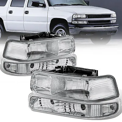Pair Chrome Headlights & Bumper Lamps For 99-02 Chevy Silverado 1500 00-06 Tahoe • $59.96