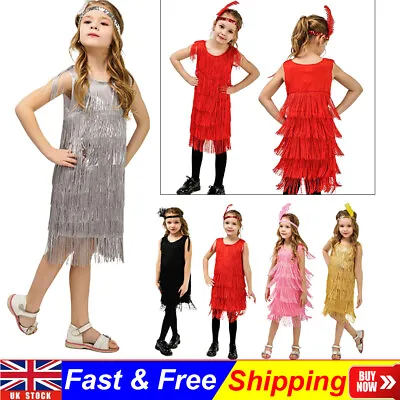 Kids Girls Flapper Dress History Charleston Gatsby Fancy Dress Halloween Costume • £21.45