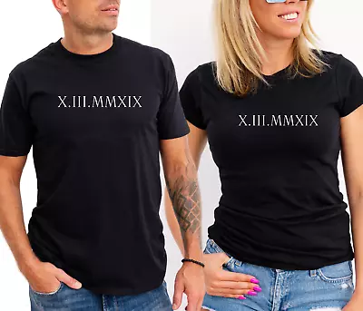 Personalized Custom Roman Numeral Couple Tshirts Mens Womens Matching Tops Gifts • £9.29