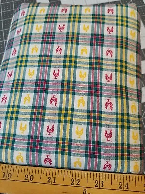 Vintage Woven Homespun Country Chickens Roosters Fabric Plaid By The Half Yard  • $10.99