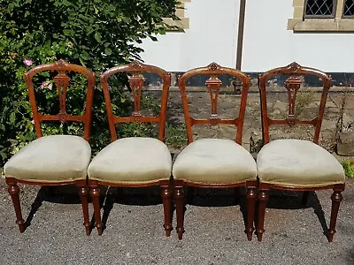 A Beautiful Set Of 4 Edwardian Walnut Dining Chairs With Fluted Legs Good Detail • £330