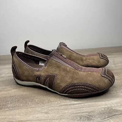 Merrell Barrado Slip On Front Zip Women Sz 8.5 Mocha Brown Leather Comfort Shoe • $24.95