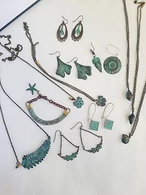 Jewelry Lot Earrings Necklaces Bracelet Green Vintage Art Deco Verdigris • $8.50