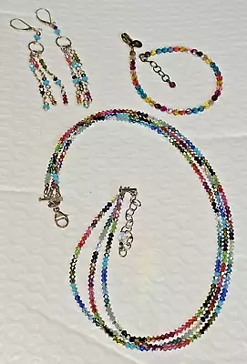 Emily Ray Swarovski Crystals 3 Strand Necklace Bracelet/Earrings W/925 Silver • $49.99