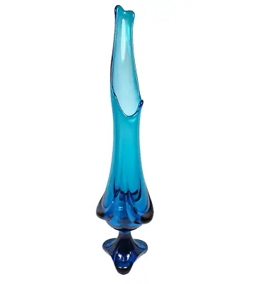Vintage Viking Glass Swung Vase 17  Epic Drape 3 Toe Foil Bluenique 7104 Blue • $199.99