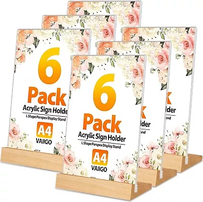 A4 Acrylic & Wooden Based Sign Poster Menu Holder Stand 6 Pack Perspex Display • £27.99