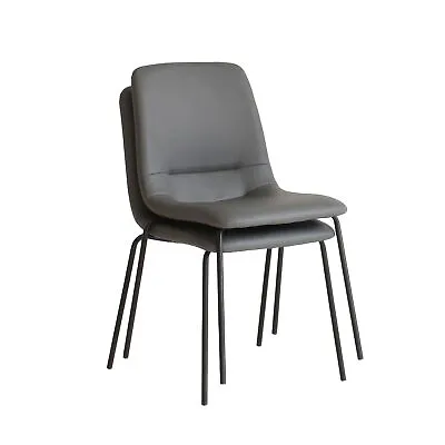 Levede Stackable Dining Chairs Kitchen Lounge Chair PU Leather Grey Set Of 4 • $179.99