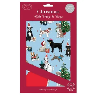 £4.89 • Buy Christmas Gift Wrap Wrapping Paper & Tags Festive Dog Design 5 Sheets & Tags