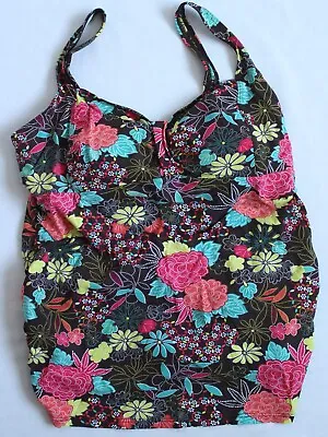 Motherhood Maternity Womens Size L Brown Floral Tankini Swim Top Ruched Sides • $4.99