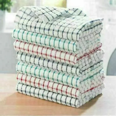 Pack Of 12 Terry 100% Cotton Tea Towels Set Dish Cloths Kitchen Cleaning Drying • £10.95