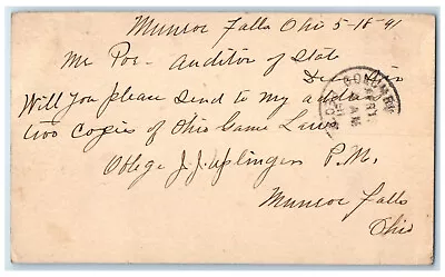 1891 Mr. Poe Auditor Of State Monroe Falls Ohio OH Antique Postal Card • $29.95