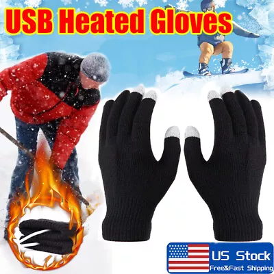 USB Heated Gloves Electric Touchscreen Full Finger Thermal Gloves Hand Warmer • $8.88
