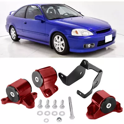 Swap Engine Motor Mount Kit 3Bolt Chrome 65A For 1996-2000 Civic EK B16 B20 Red • $49.99