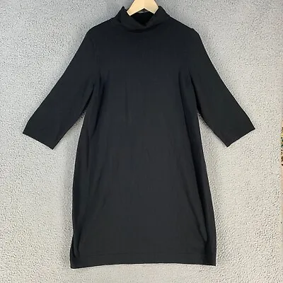 J Jill Sweater Dress Medium Black Turtleneck 3/4 Sleeve Ribbed Cotton Blend Knit • $13.98