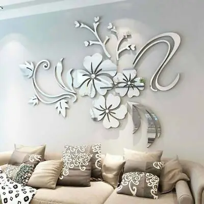 Removable 3D Mirror Flower Art Wall Stickers Acrylic Mural Decal Home Decors • £5.39