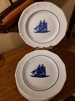 $45 • Buy Set 2 WEDGWOOD Blue AMERICAN CLIPPER Georgetown Collection 10¼   Dinner Plates