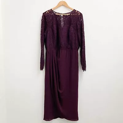 City Chic Purple Mulberry Lace Bodice Long Sleeve Midi Dress UK 18 • £25