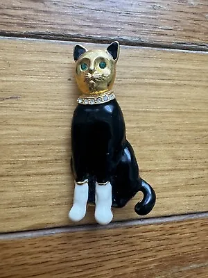 Vintage CAROLEE Gold Tone Rhinestone Black & White Enamel Cat Brooch  • $19.97