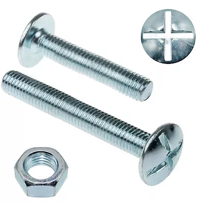 £5.84 • Buy M6 Zinc Roofing Bolts & M6 Full Nuts - Cross Slotted Mushroom Head - Roof Bolt *
