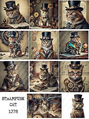 Steampunk Cats Sticker Or Cardstock Collage Sheet Supply Junk Journal Cards • $3.99