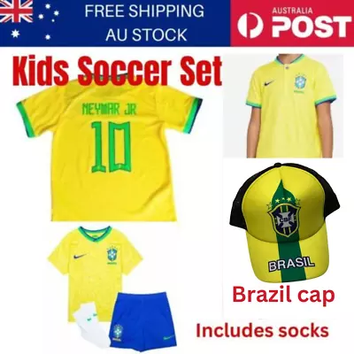 Neymar Brazil Kids Soccer Jersey Set With Cap • $55