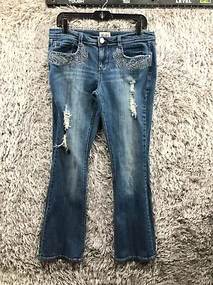 Mudd Flared Jeans Size 13 Juniors Medium Wash Blue Distressed • $9.21