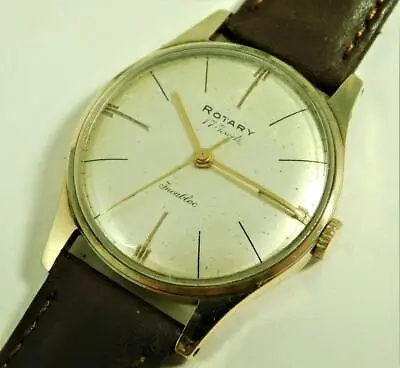 Working Vintage Mans 9ct Solid Gold Rotary 17 Jewel Wristwatch 1960 - Peseux 355 • £336.99