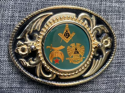 Masonic Belt Buckle Black And Gold 32nd Masonic Western Style Belt Buckle • $9.99