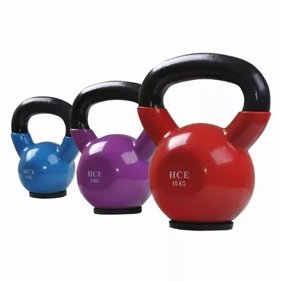 4kg 6kg 10kg Vinyl Kettlebell Package Solid Cast Iron Kettlebell Weights • $94.99