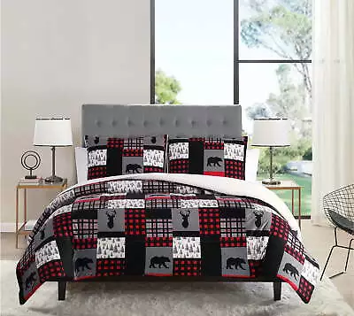 3-Piece Woodland Multi Animal Plaid 100% Polyester Fill Comforter Set Twin • $29.09