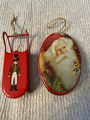 VTG 1984 Kurt Adler Sleigh & 1985 Mrs Grossman Enesco Santa Tin Metal Ornaments! • $9.99