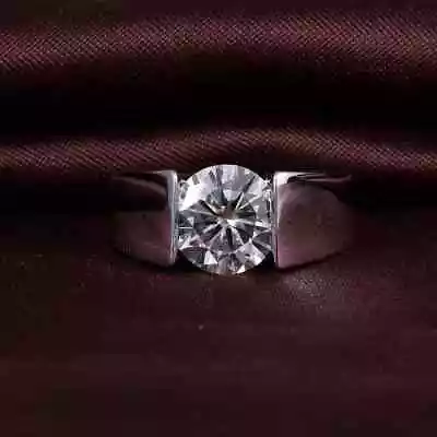 Round Cut VVS1 Moissanite 3CT Tension Set Men's Wedding Ring 14K White Gold Over • $149.99