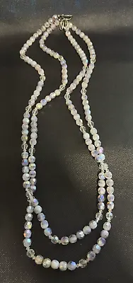 Vtg Aurora Borealis Crystal Double Strand Necklace • $20