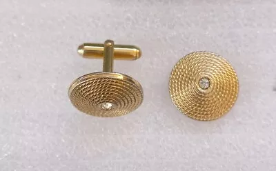 £9.99 • Buy VINTAGE CuffLinks 70/80s Gold Tone CIRCULAR Textured Rope/Diamante Bulket Back.
