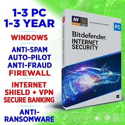 £52.99 • Buy Bitdefender Internet Security 2023 1-3 Devices 1-3 Years UK/IE Key Incl VPN