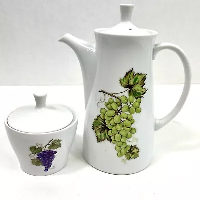 Vintage Hand Painted Tea Pitcher And Sugar Dish White With Grapes • $24.95