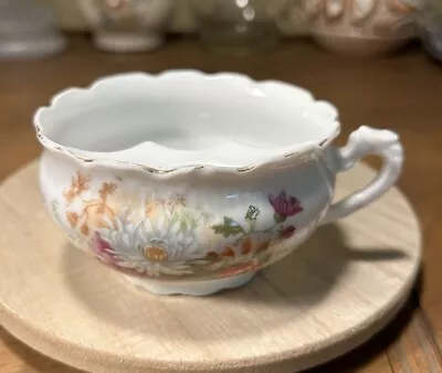 Antique Victorian Floral Porcelain Mustache Cup With Pink Flowers • $9