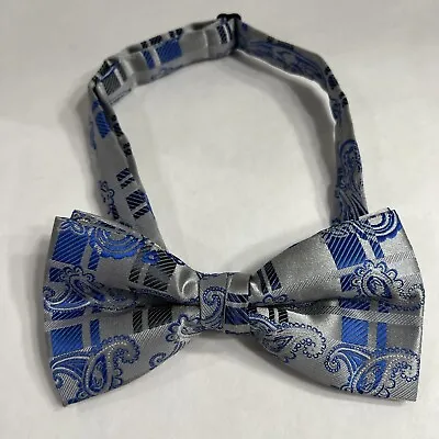 Vintage Bow Tie Clip-on 'Blue Gray Paisley' 5.5” • $16.99