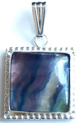 Exquisite Square Design Sterling Silver Mount Fluorite Cabochon Pendant  • £16.58