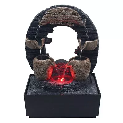 Indoor Fountain LED Meditation Tranquility Water Feature Resin Rustic Decor • £32.95