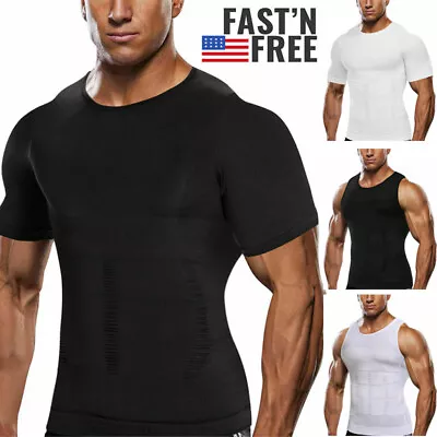 Mens Slimming Shirt Body Shaper Vest Compression Tank Tops Corset Undershirts US • $16.79