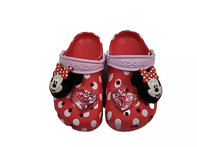 Crocs Minnie Mouse Disney For Kids Size 10C With Hearts And Glitter VERY GOOD • $29.99