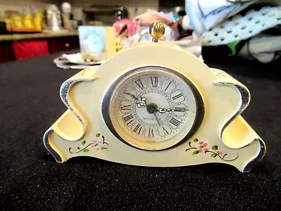 Westclox Yellow Plastic Desk Clock Mid Century Pink Flowers • $12