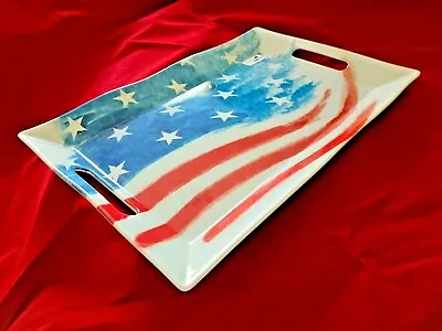 Michel Design Works RED WHITE & BLUE Melamine Large Serveware Tray With Handles • $49.99